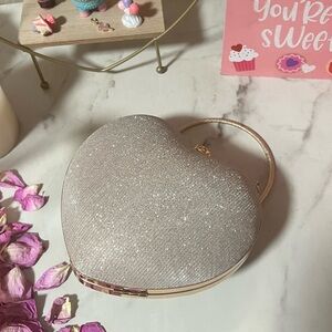Elegant Gold and Silver Women's Clutch | Divine Heart Glitter Mesh Handbag